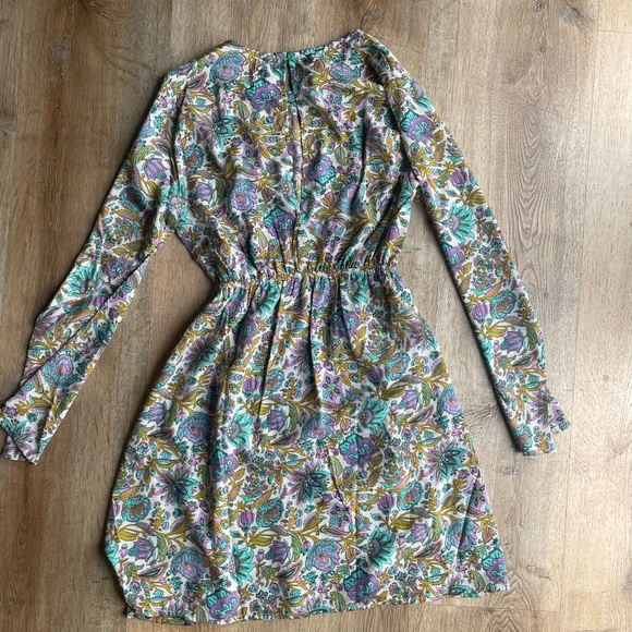 RAGA Floral Empire Waist Mini Dress Size S Rose Gold Mint Purple Boho cottage - Picture 4 of 4